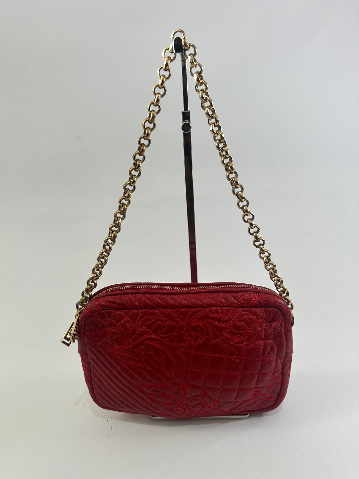 Versace Red Leather Medusa Charm Shoulder Bag