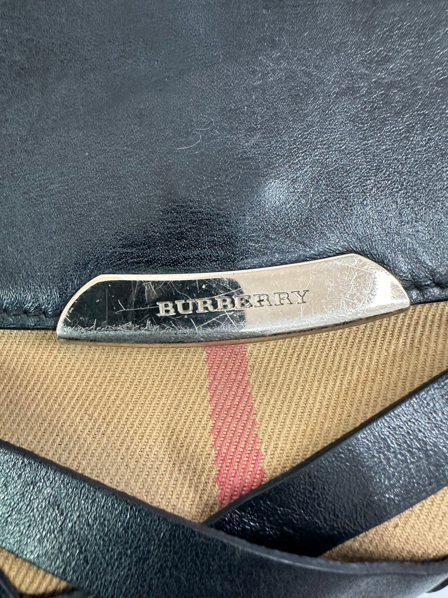 BURBERRY
Black Leather And House Check Canvas Abbott Crossbody