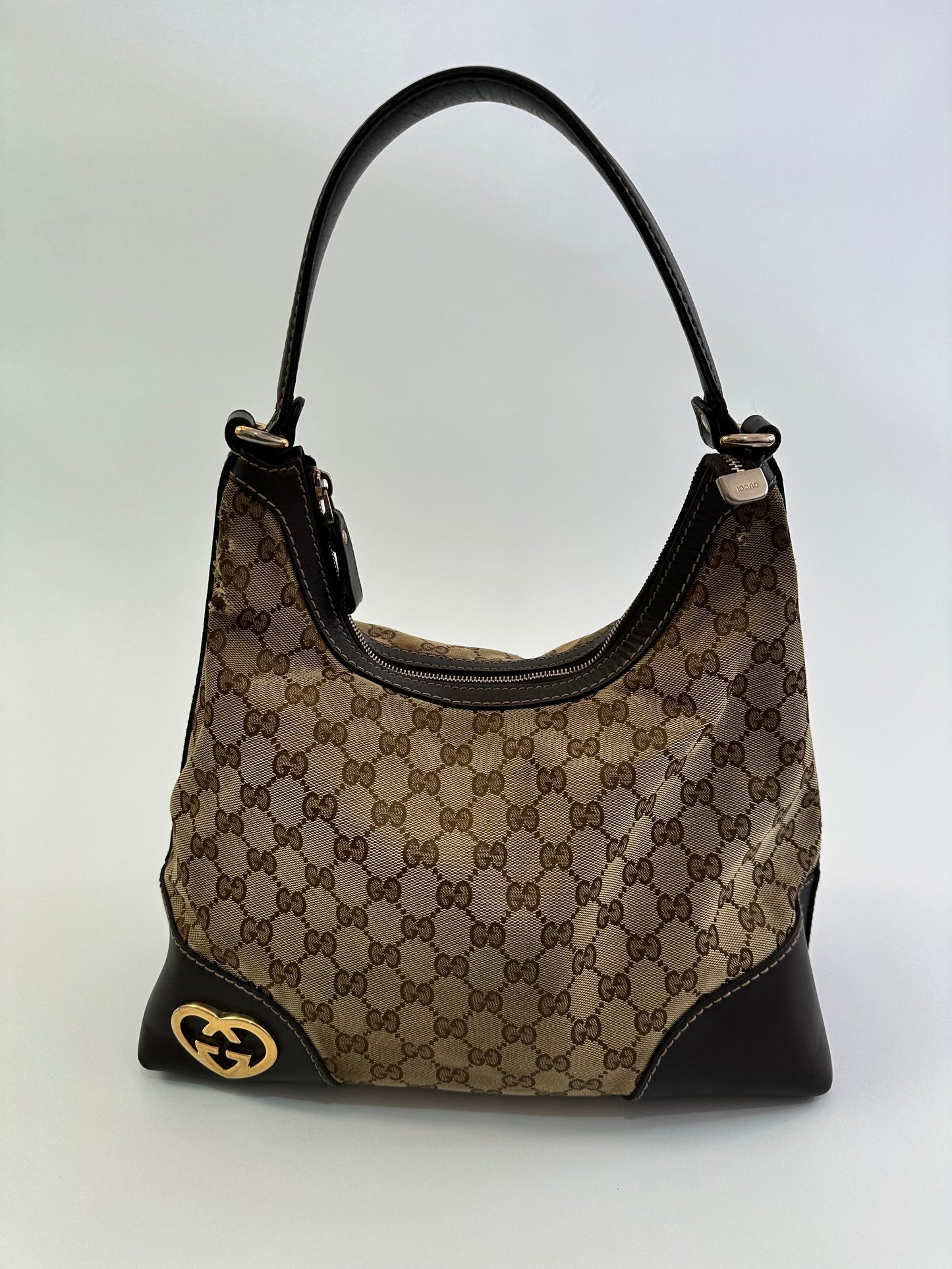 Gucci Dark Brown/Beige GG Canvas Britt Hobo