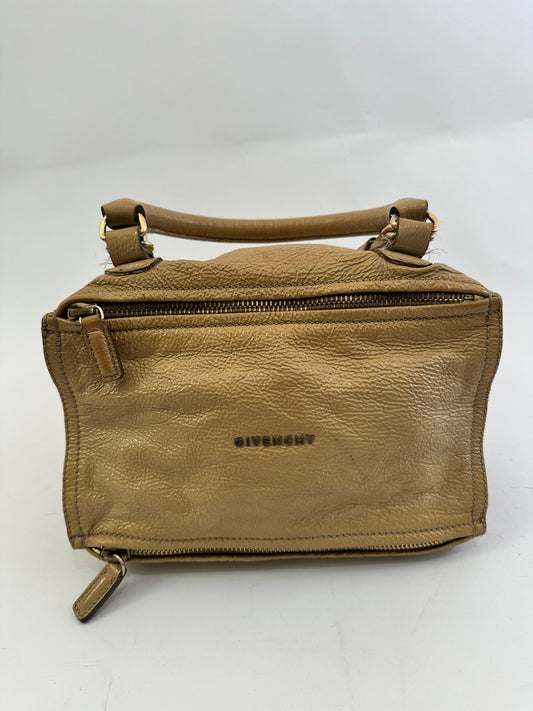 GIVENCHY
Beige Distressed Patent Leather Pandora Mini Messenger Bag