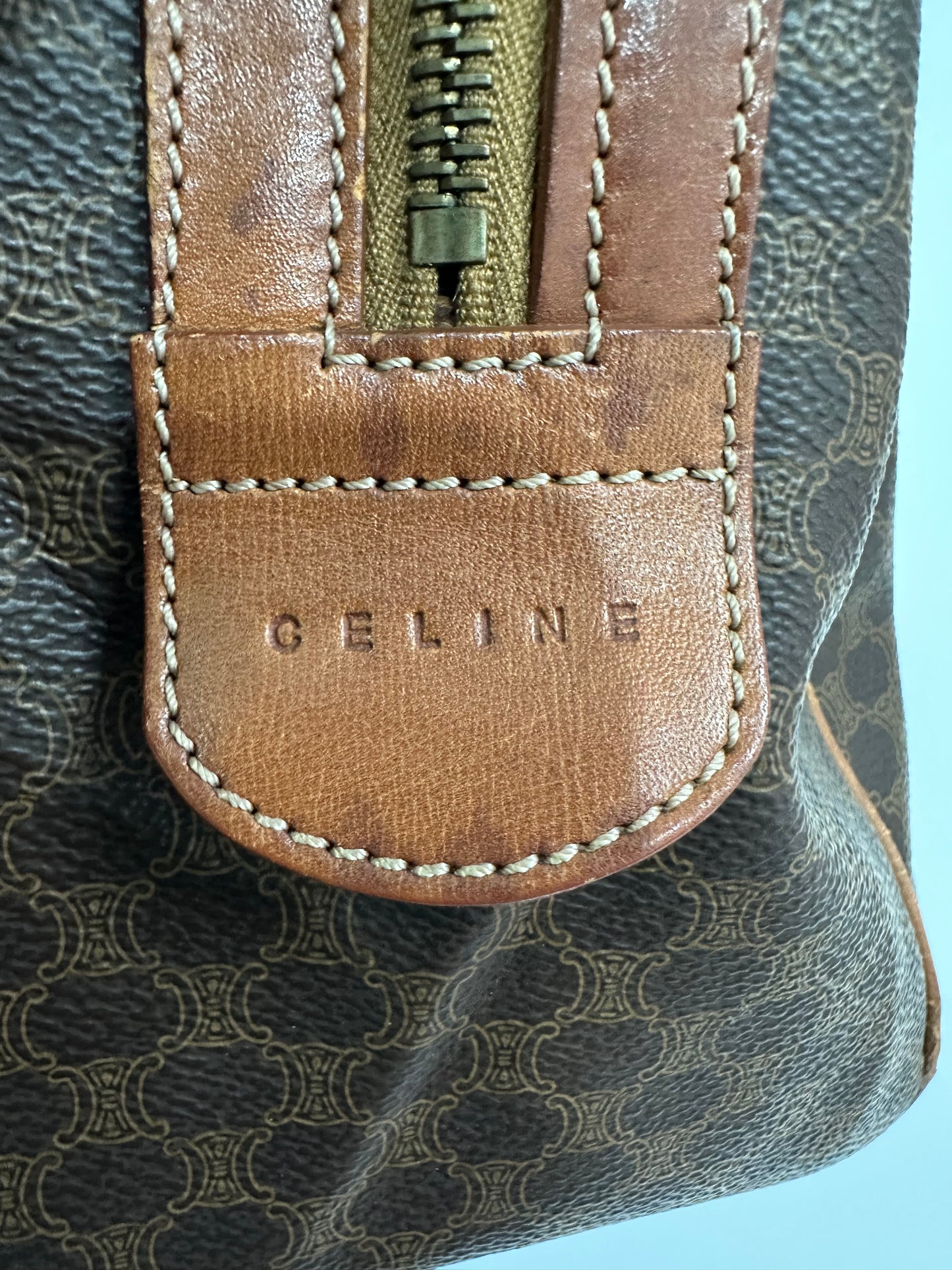 Céline Brown Macadam Coated Canvas Boston Bag