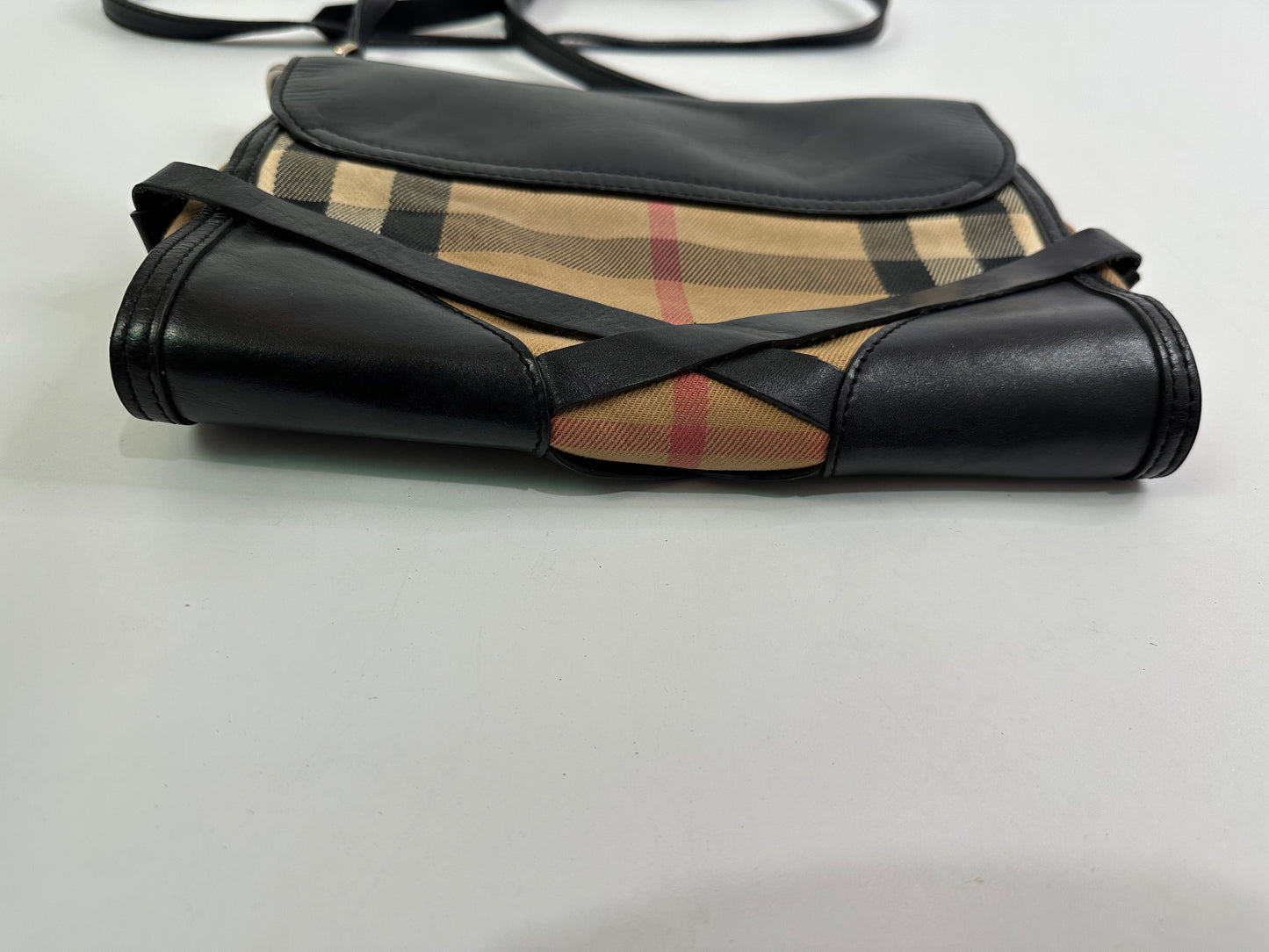 BURBERRY
Black Leather And House Check Canvas Abbott Crossbody