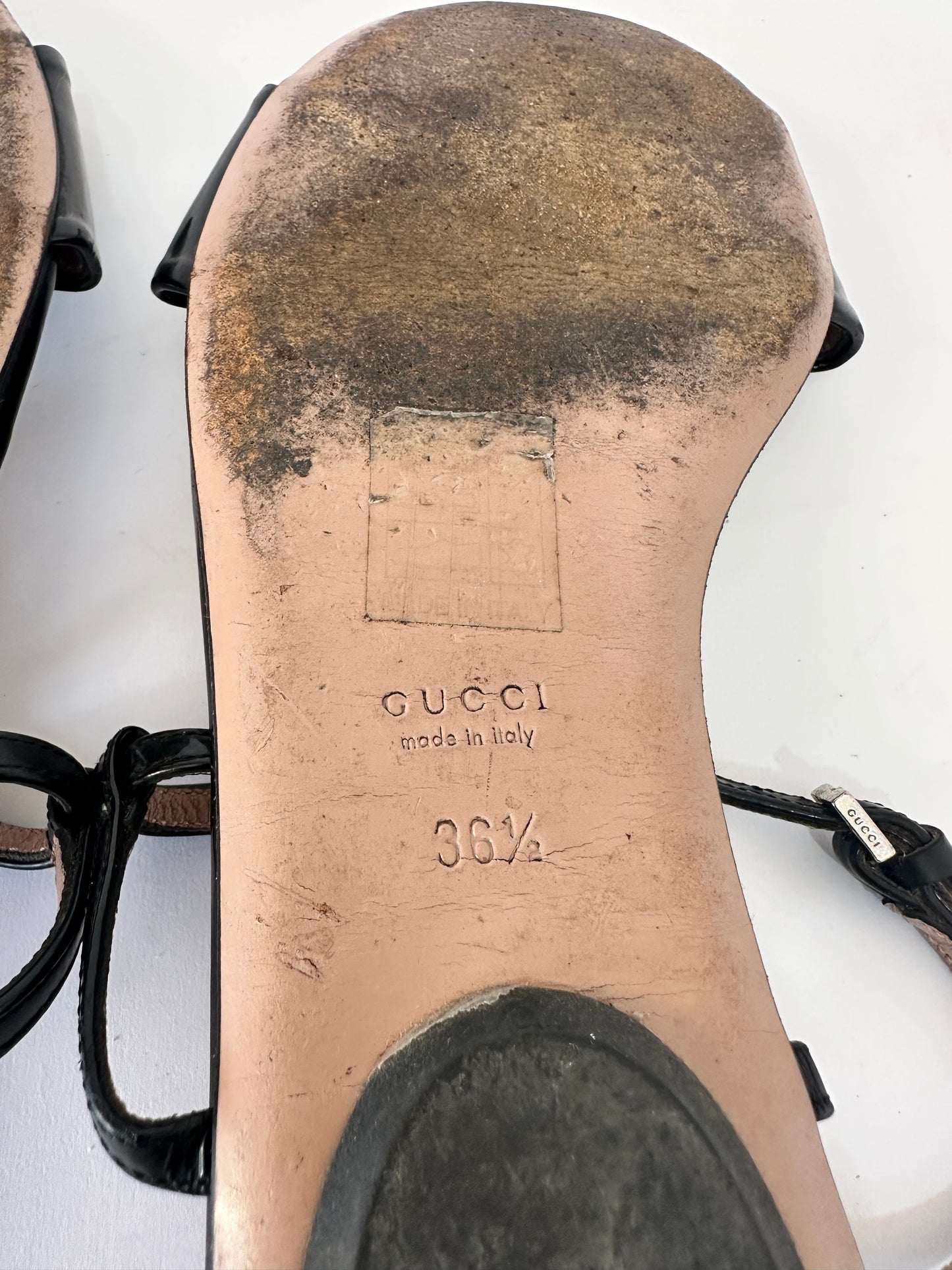 Gucci Black Patent Leather Horsebit Sandals Size 36.5 EU/ 6.5 US / 3.5 UK