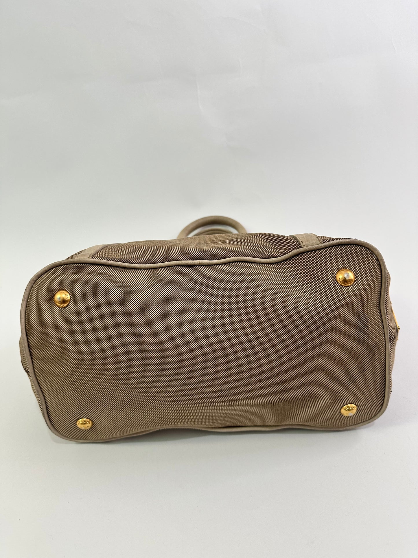 PRADA Beige Jacquard Logo Canvas and Leather Bow Shoulder Bag
