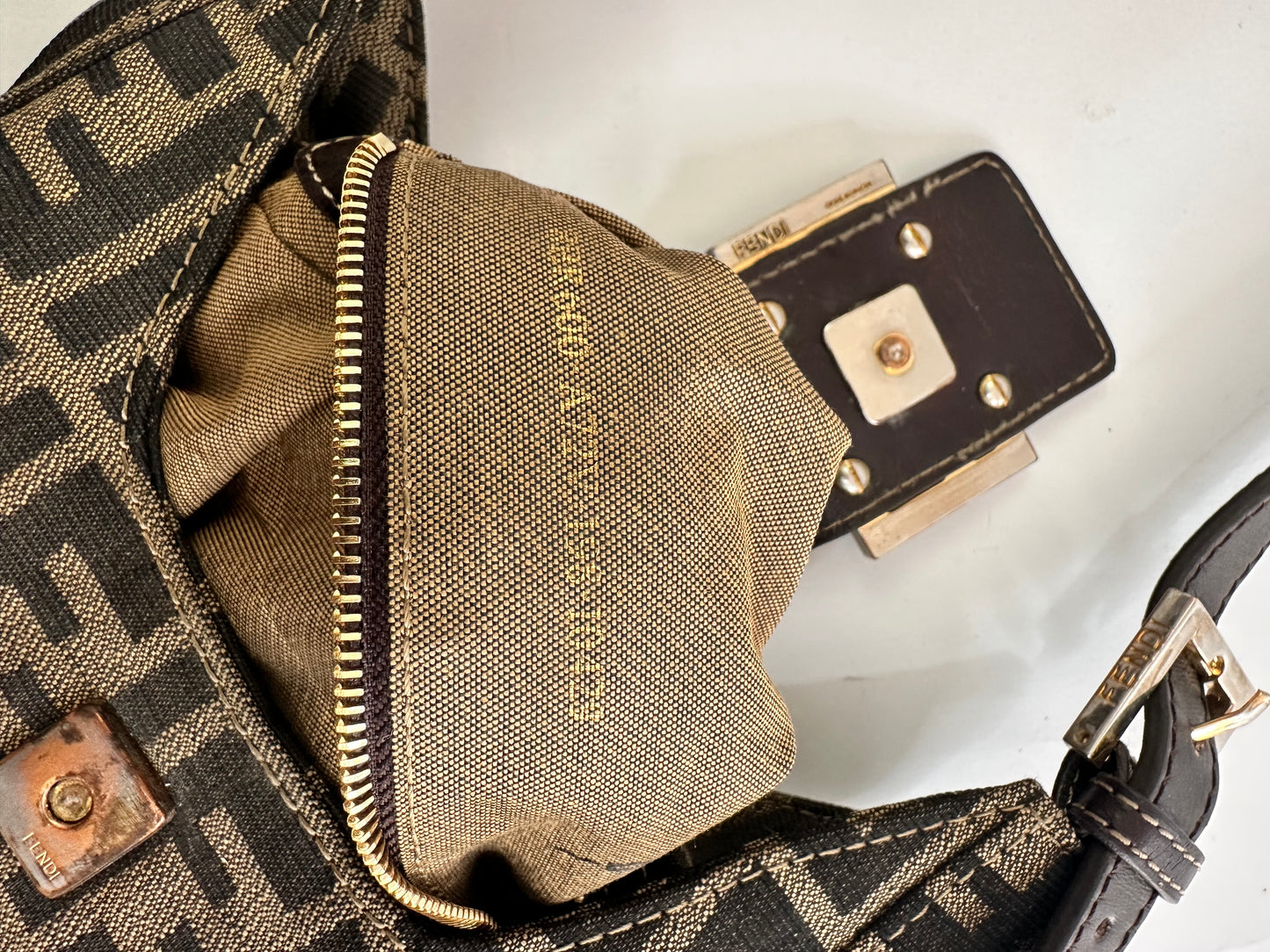 Fendi Zucca Mamma Bucket Handbag Brown Black