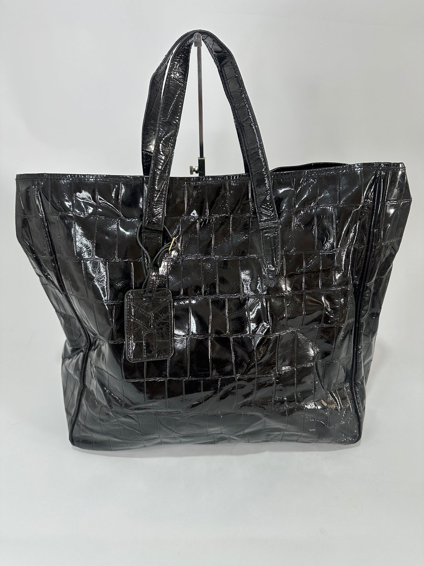 Yves Saint Laurent Black Croc-Embossed Raspail Tote