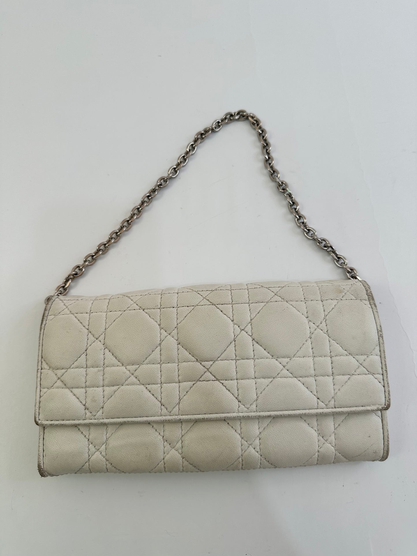 Dior White Cannage Leather Rendezvous Wallet On Chain