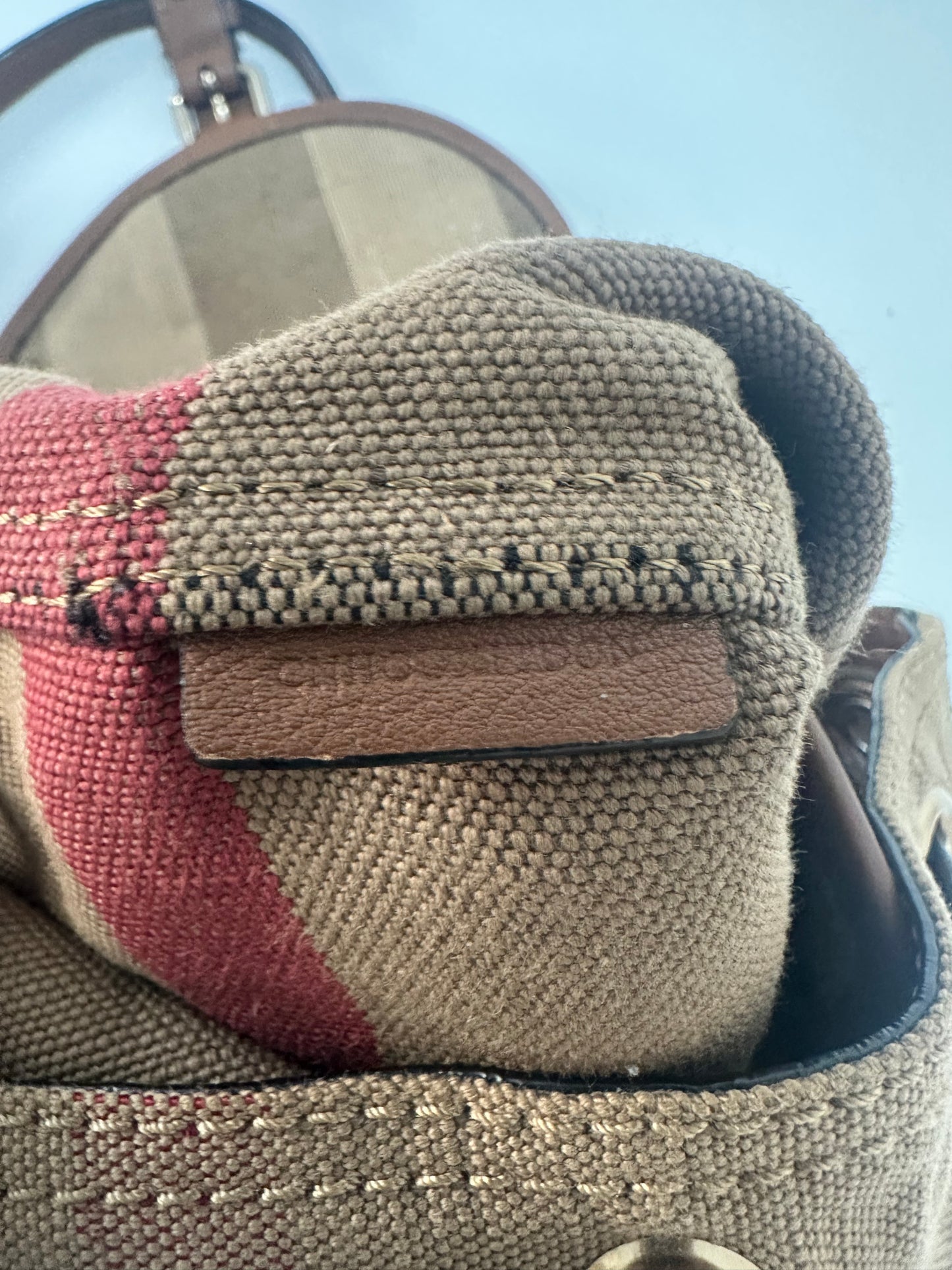 Burberry Red/Beige Heart Check Canvas and Leather Drawstring Backpack