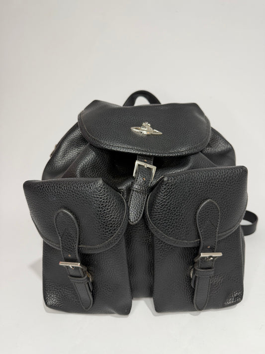 Vivienne Westwood Black Leather Orb Backpack