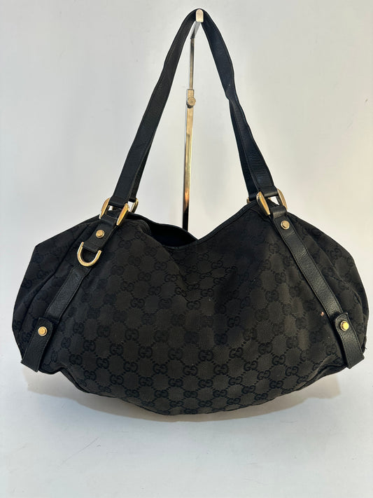 Gucci Black/Navy Blue GG Canvas and Leather Abbey Tote