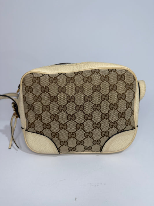GUCCI
Monogram Dollar Calfskin Mini Bree Messenger Bag Beige Ebony Avoire