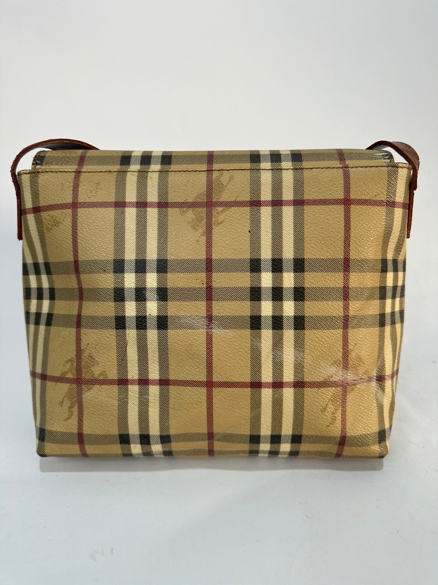 Burberry Beige/Tan Haymarket Check PVC and Leather Shoulder Bag