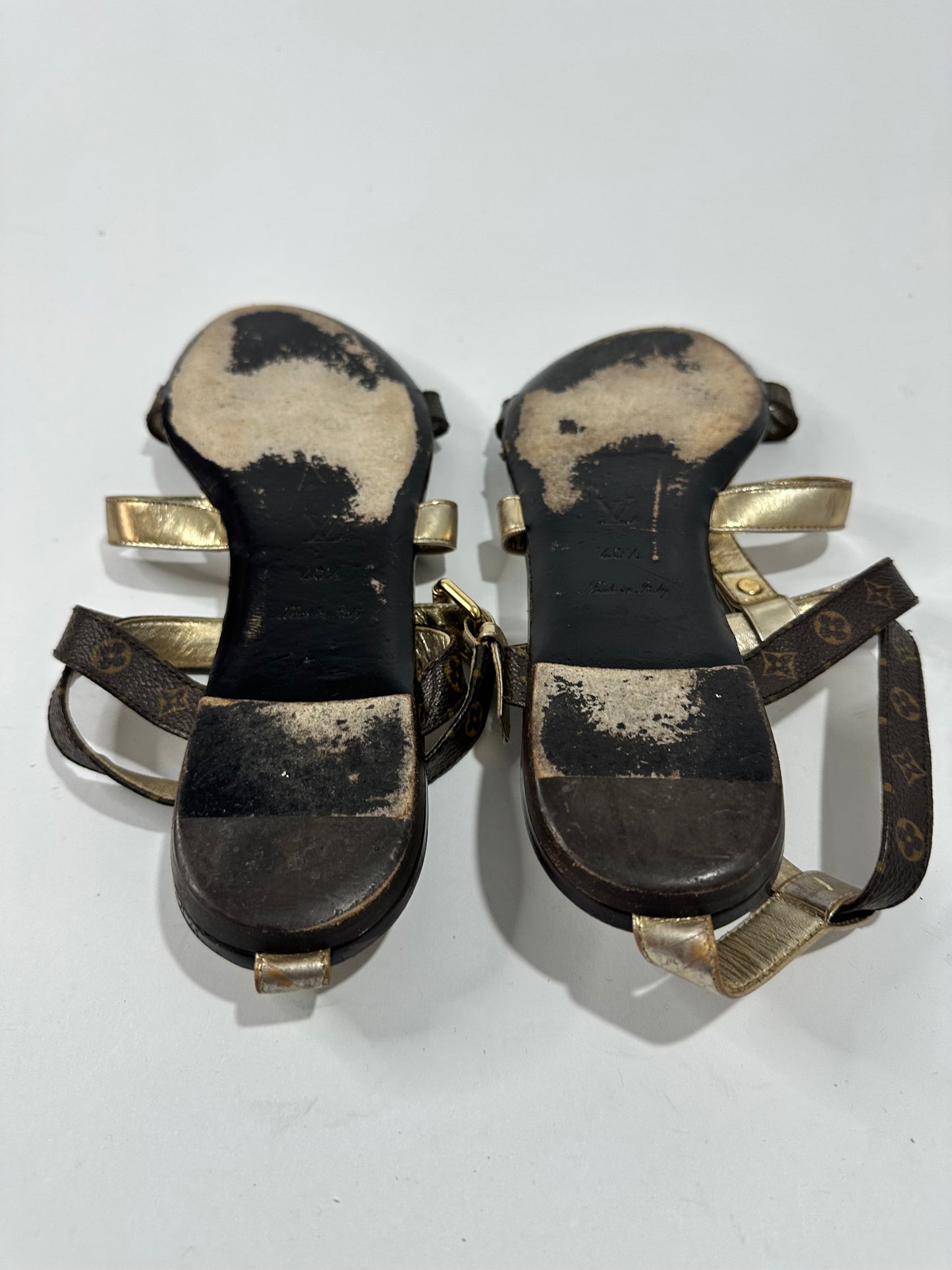 Louis Vuitton Monogram Canvas and Gold Leather Be Happy Flat Sandals Size 40.5