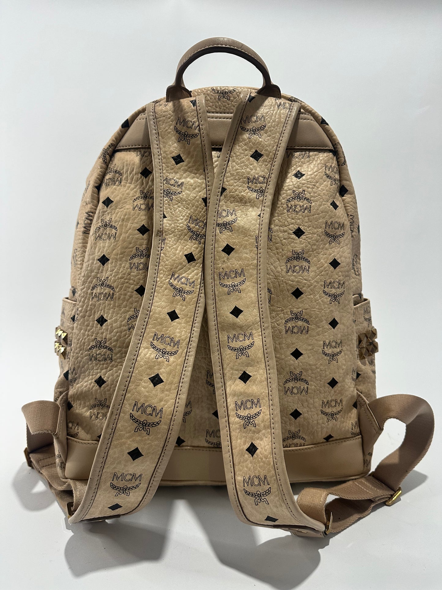 MCM Visetos Medium Side Studs Stark Backpack Beige