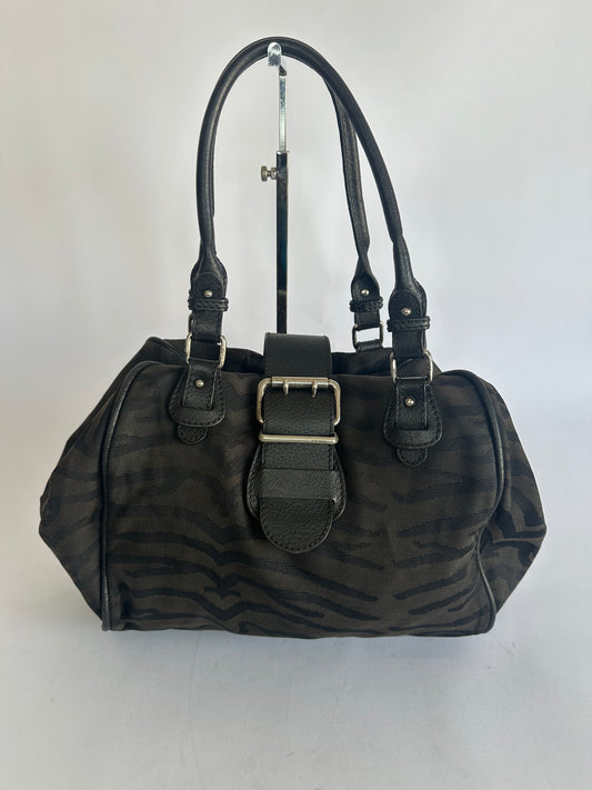 Fendi Animal Style Purses Black Tiger Print Canvas Leather Bag
