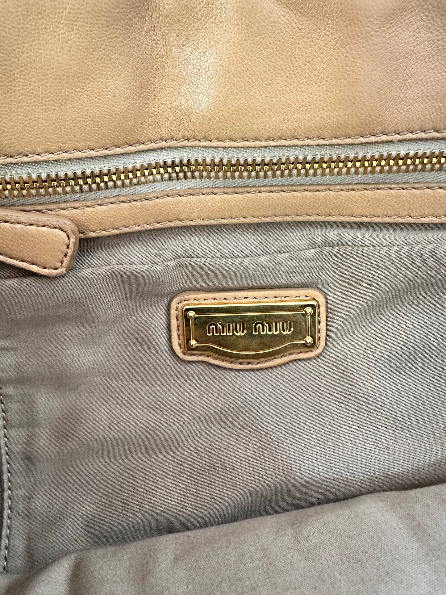 Miu Miu Beige Matelasse Leather Turnlock Top Handle Bag