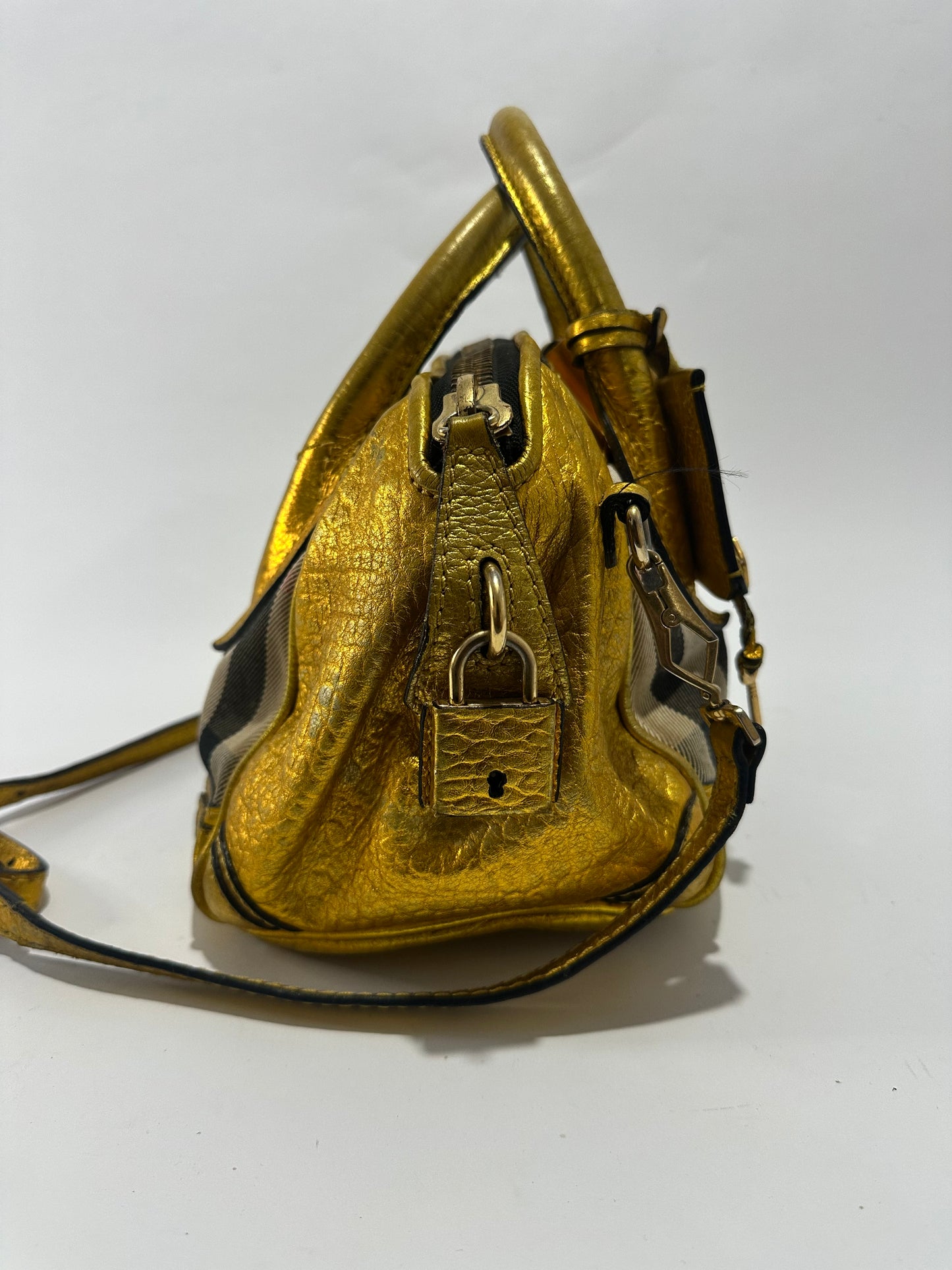 Burberry Beige/Gold Nova Check Canvas and Leather Blaze Satchel