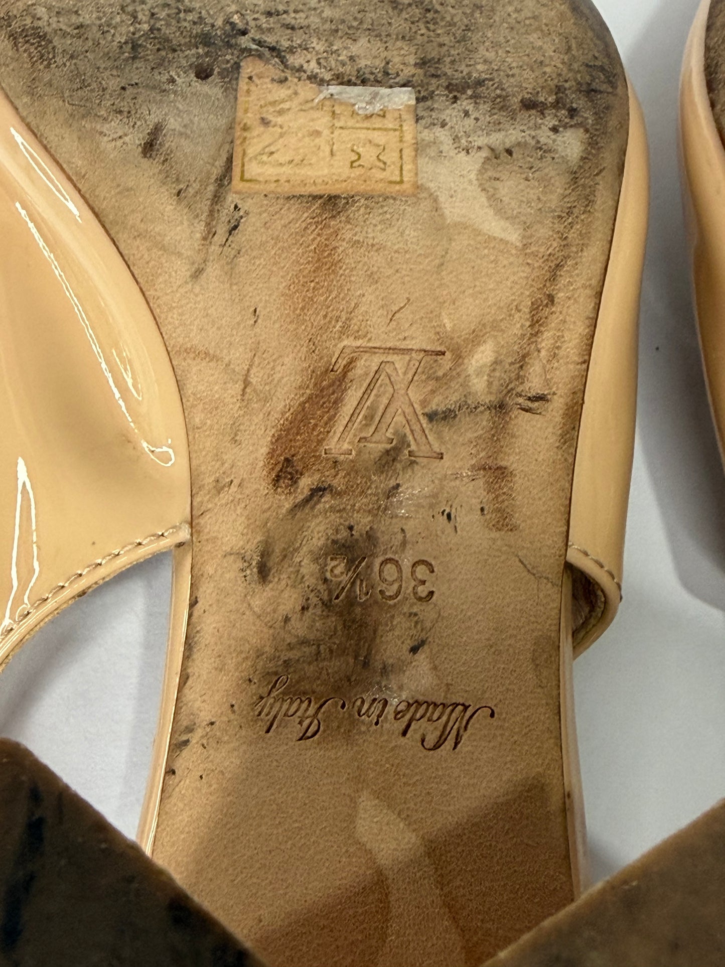 Louis Vuitton Beige Patent Leather Shake Slingback Pumps Size 36.5 EU/ 6.5 US/ 3.5 UK