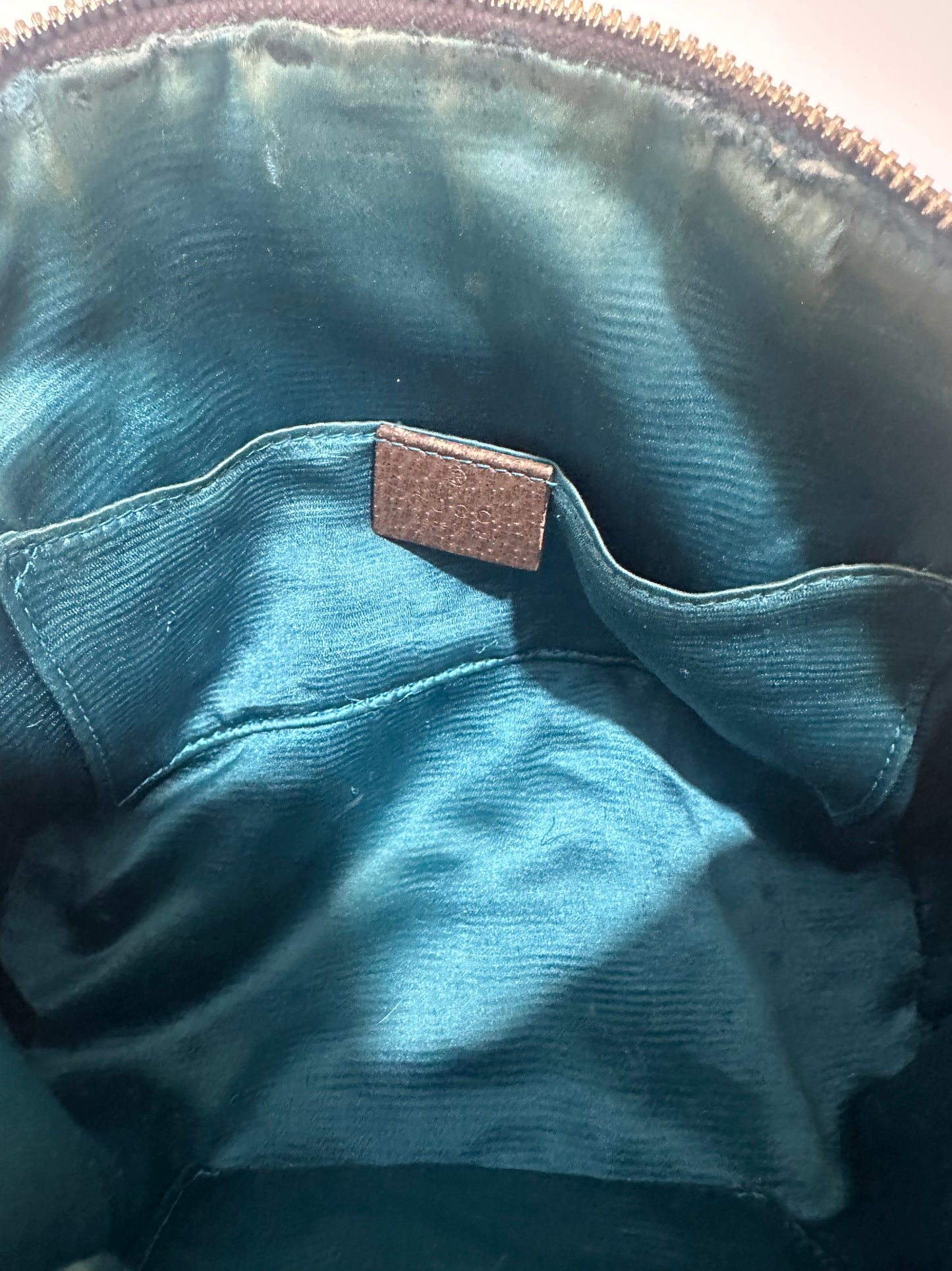GUCCI
GG Supreme Monogram Textured Dollar Calfskin Web Small Ophidia Dome Shoulder Bag Beige Ebony