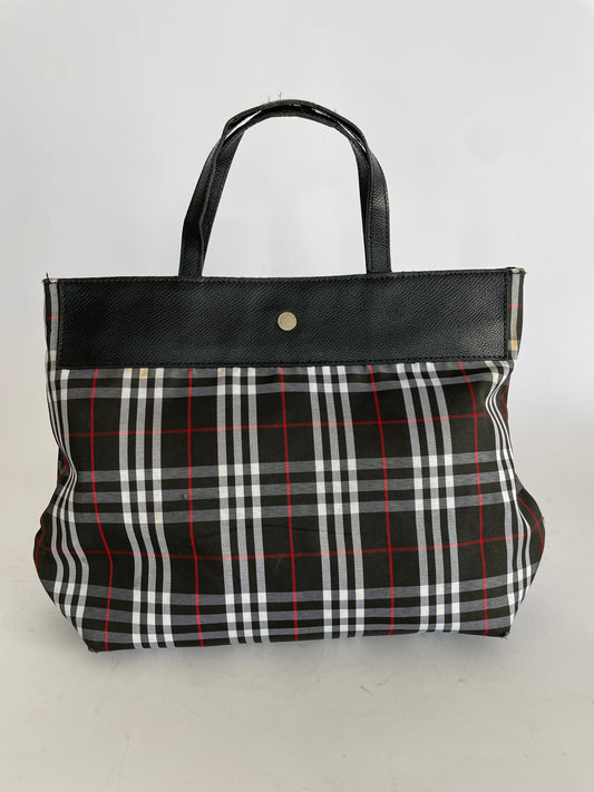 BURBERRY Nova Check Blue Label Hand Bag Nylon Black