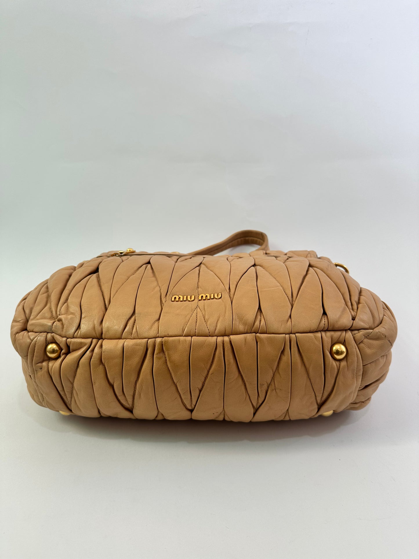 Miu Miu Beige Matelasse Leather Turnlock Top Handle Bag