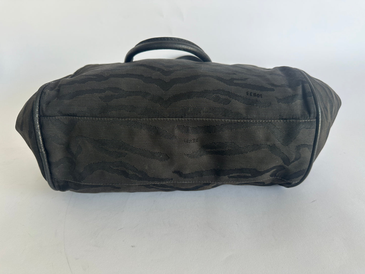 Fendi Animal Style Purses Black Tiger Print Canvas Leather Bag