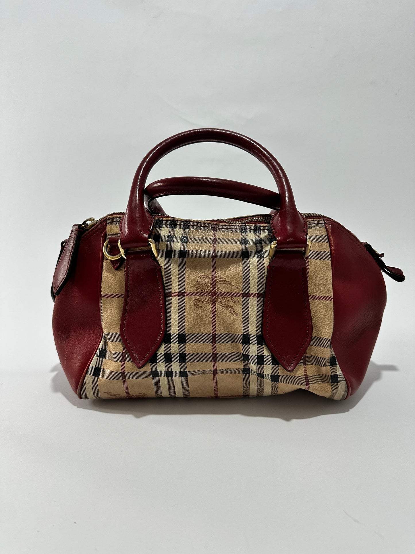 BURBERRY
Haymarket Check Small Blaze Satchel Military Red