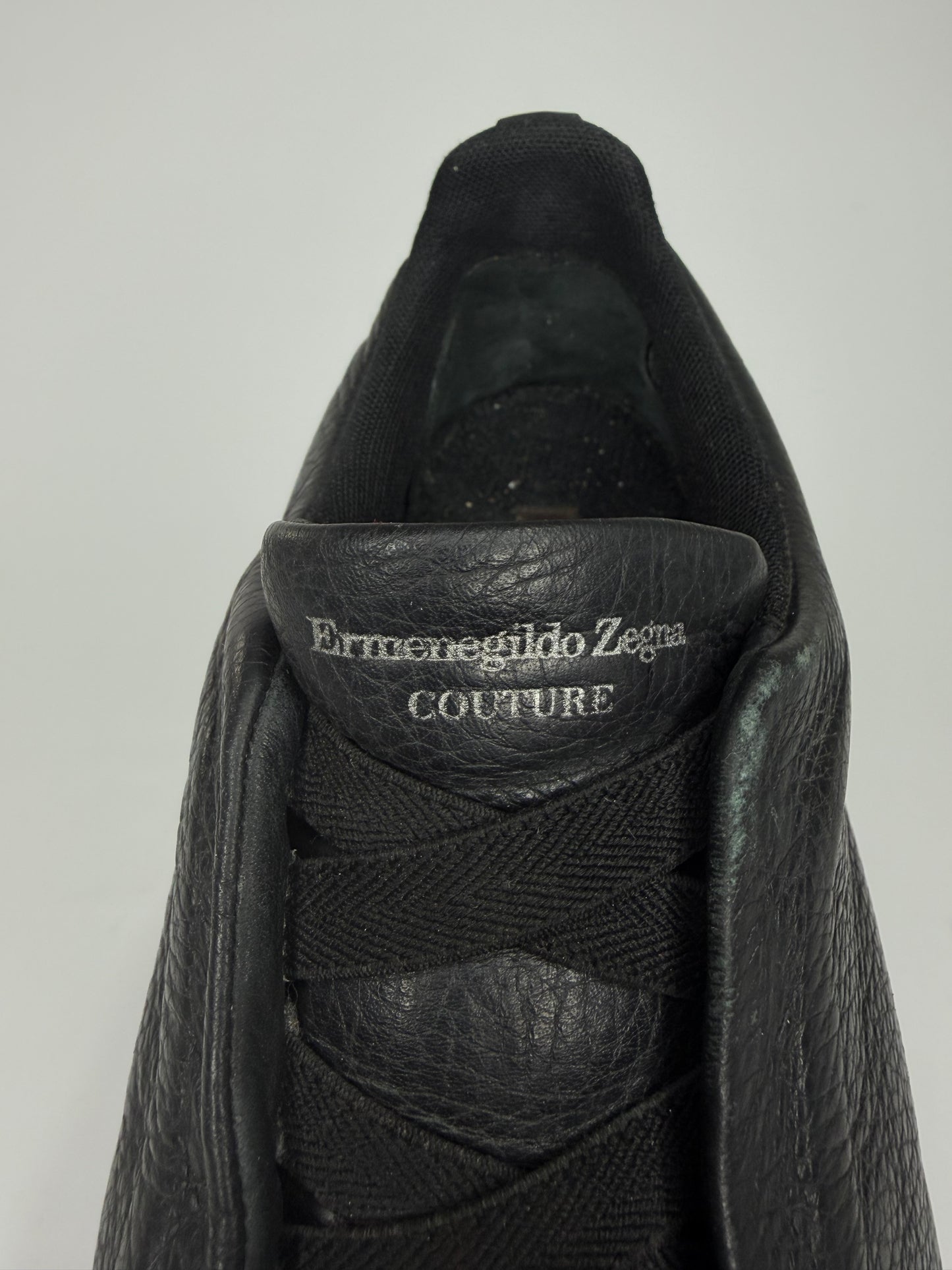 Ermenegildo Zegna Black Leather Triple Stitch Slip On Sneakers Size 6.5 UK/ 7.5 US