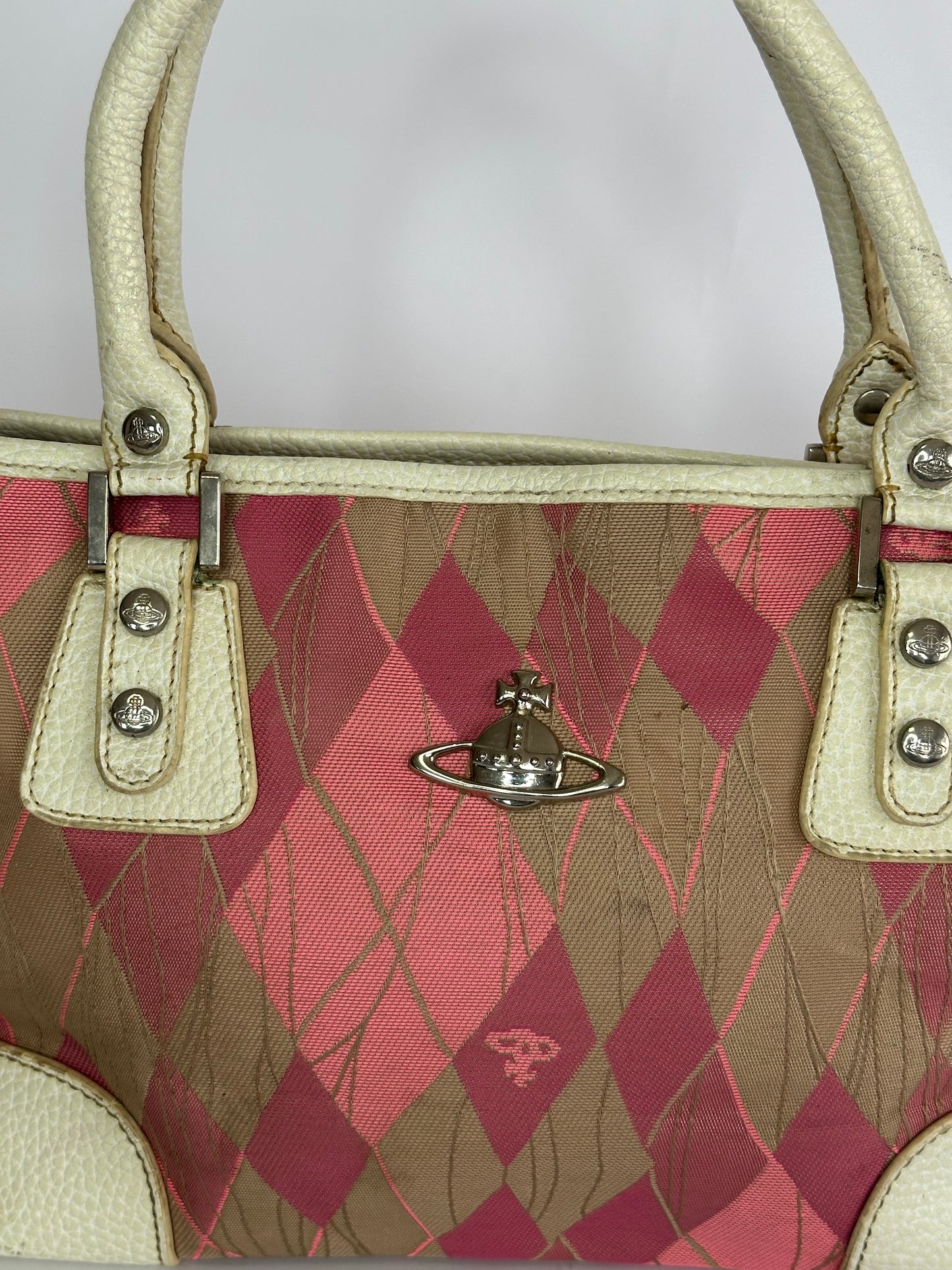 VIVIENNE WESTWOOD Womens Pink Checkered Tote Bag.