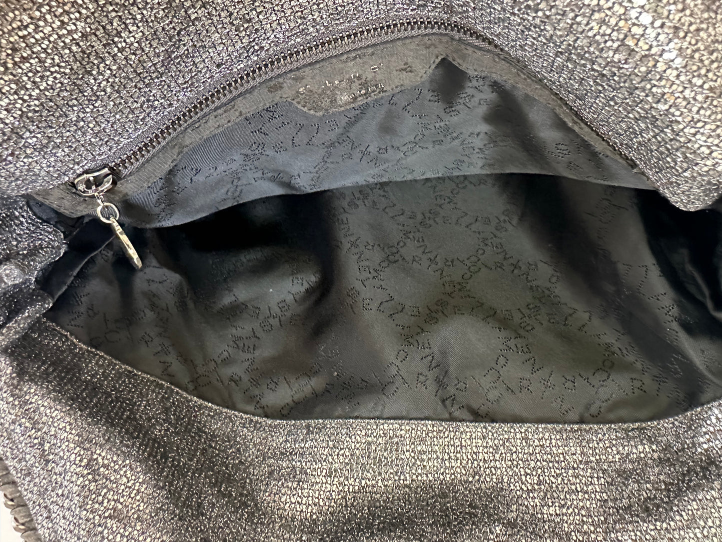 STELLA MCCARTNEY Womens’ Metallic Gray Faux Leather Large Falabella Shoulder Bag
