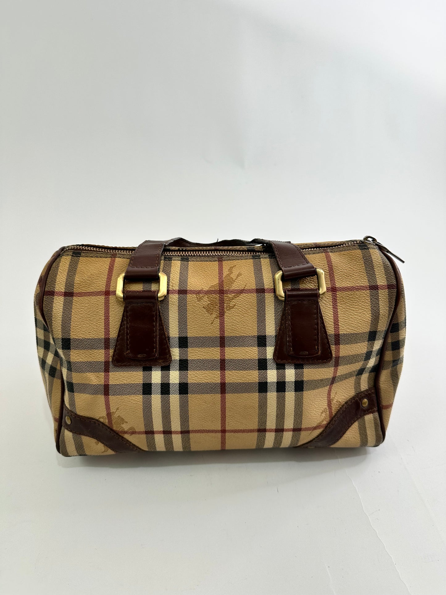 Burberry Brown/Beige Haymarket Coated Canvas and Leather Chester Bowler Bag