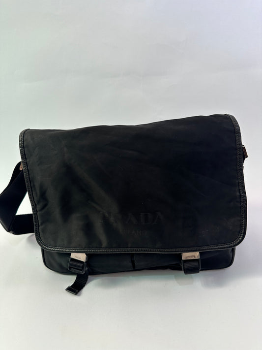 Prada Black Nylon Flap Messenger Bag