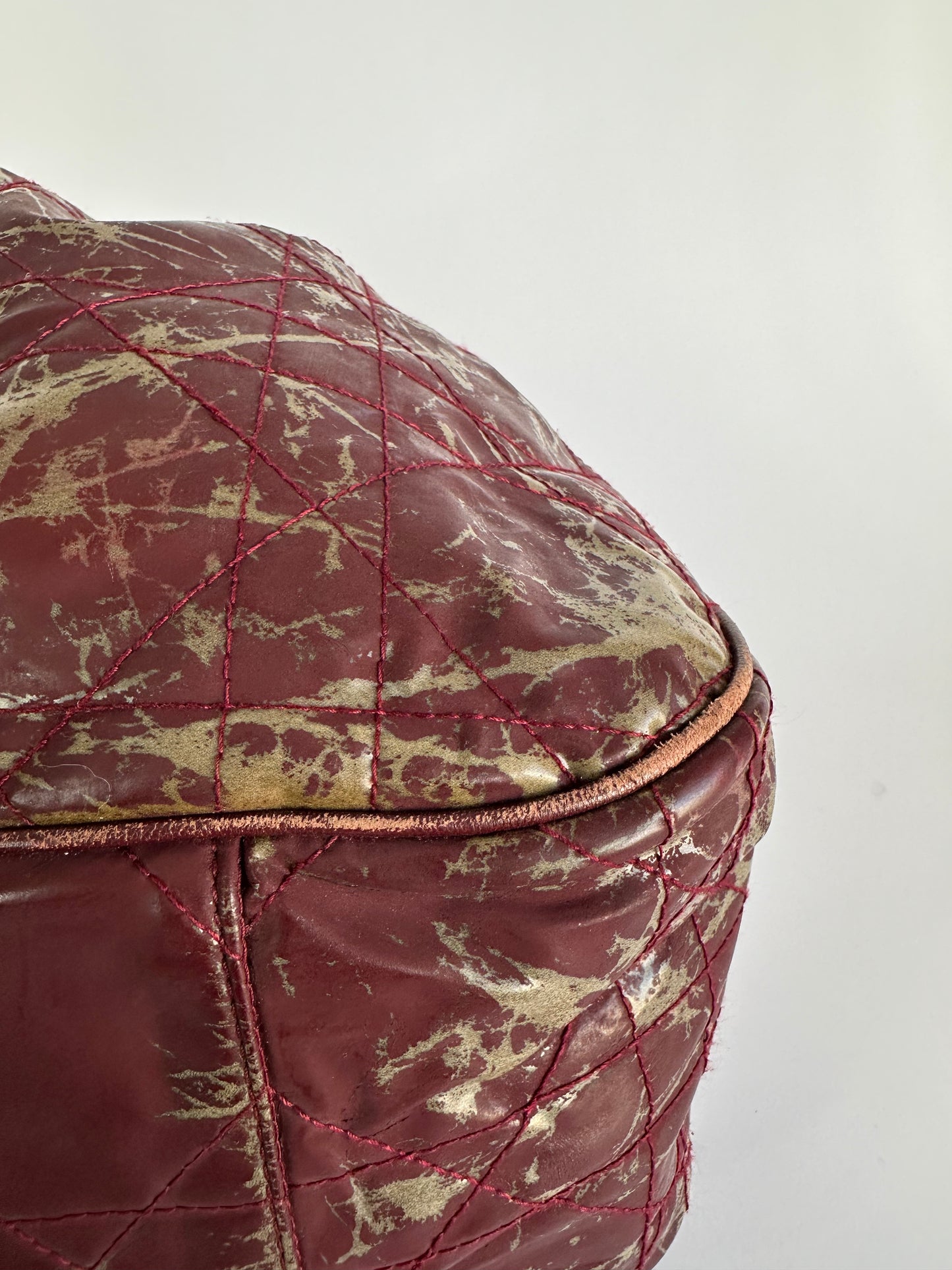 CHRISTIAN DIOR Rouge Bordeaux Cannage Quilted Patent Leather Medium Drawstring Tote Bag
