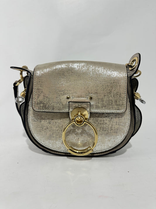 Chloe Metallic Gold Leather Small Tess Top Handle Bag
