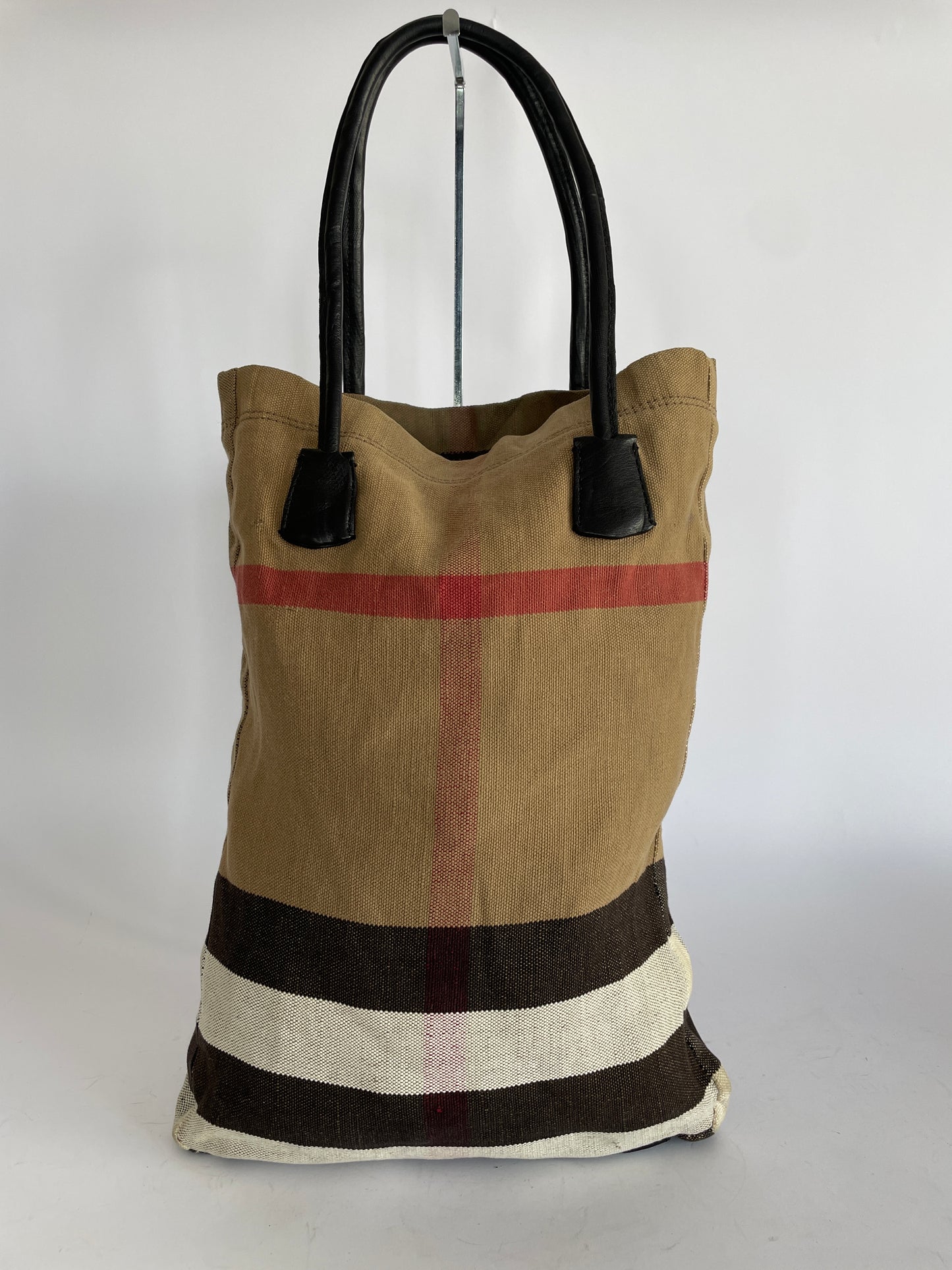 Burberry Canvas Burlap Shoulder Bag.