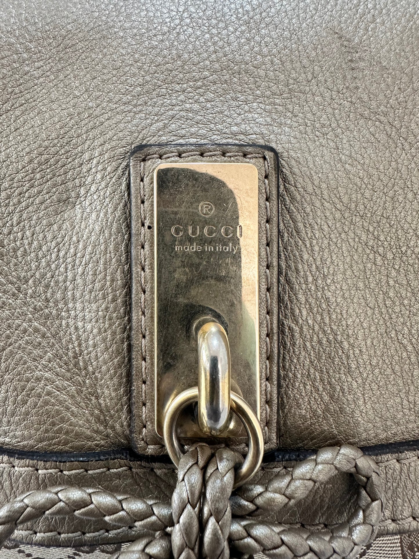 Gucci Beige/Gold GG Canvas and Leather Bella Flap Bag