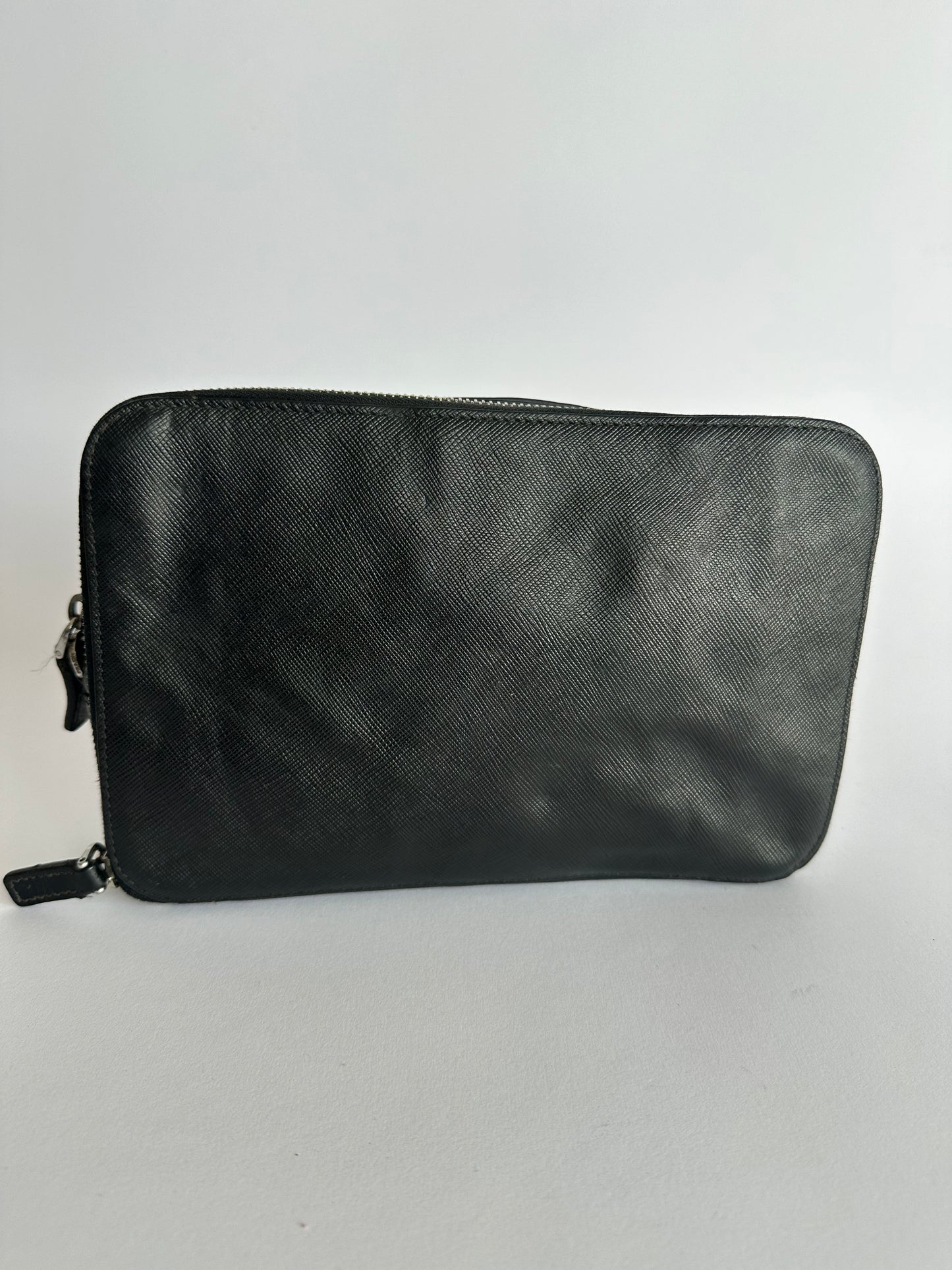 PRADA Black Leather Travel Clutch