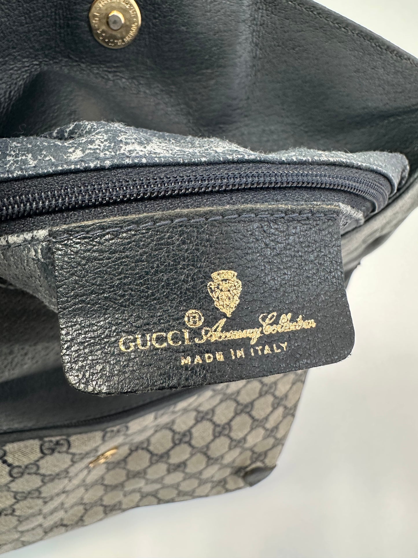 GUCCI GG Canvas Clutch Bag PVC Leather Navy