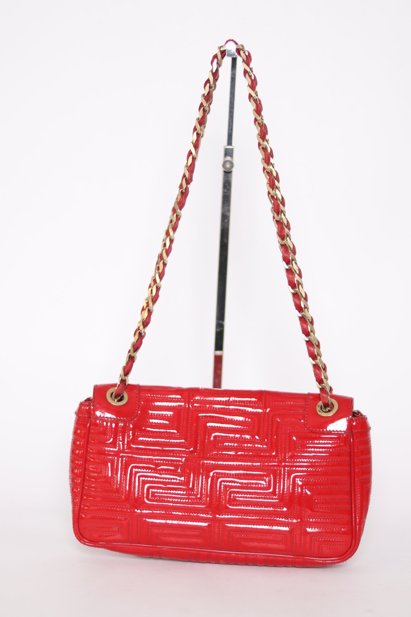 Versace Red Patent Leather Flap Shoulder Bag