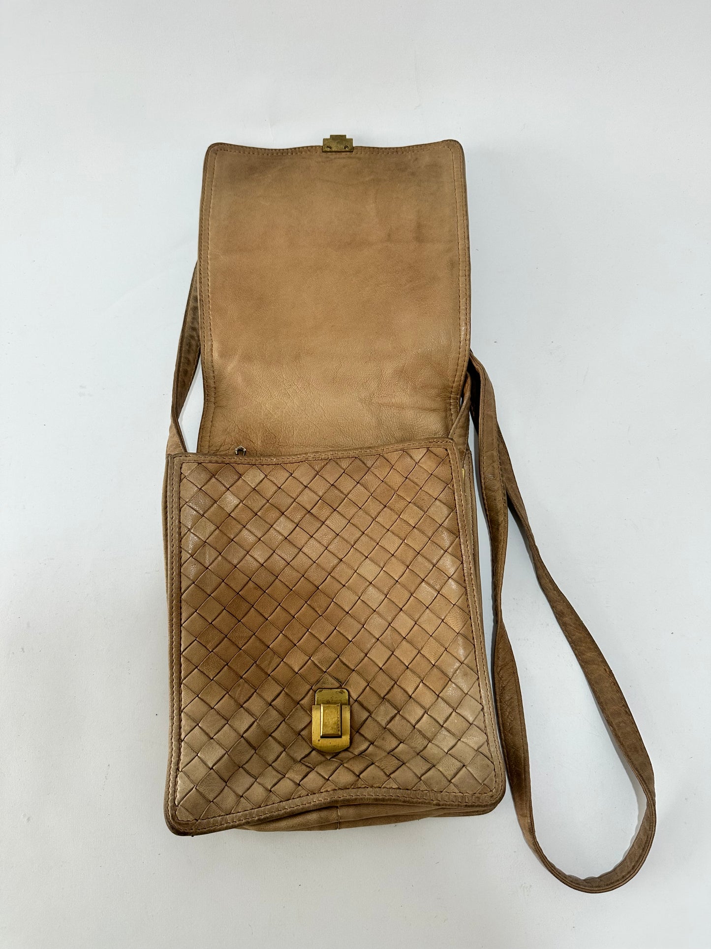 Bottega Veneta Brown Intrecciato Leather Flap Crossbody Bag