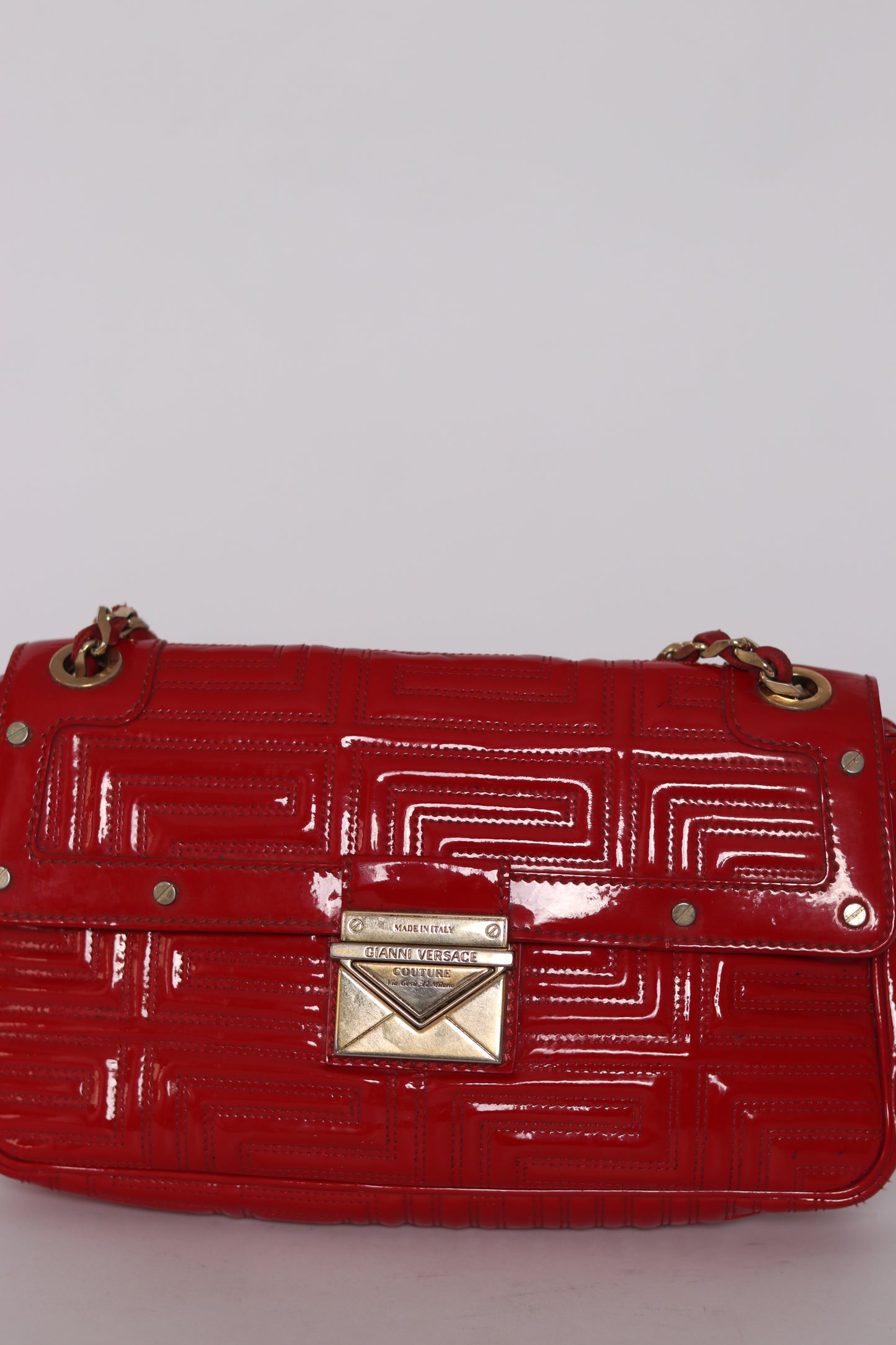 Versace Red Patent Leather Flap Shoulder Bag