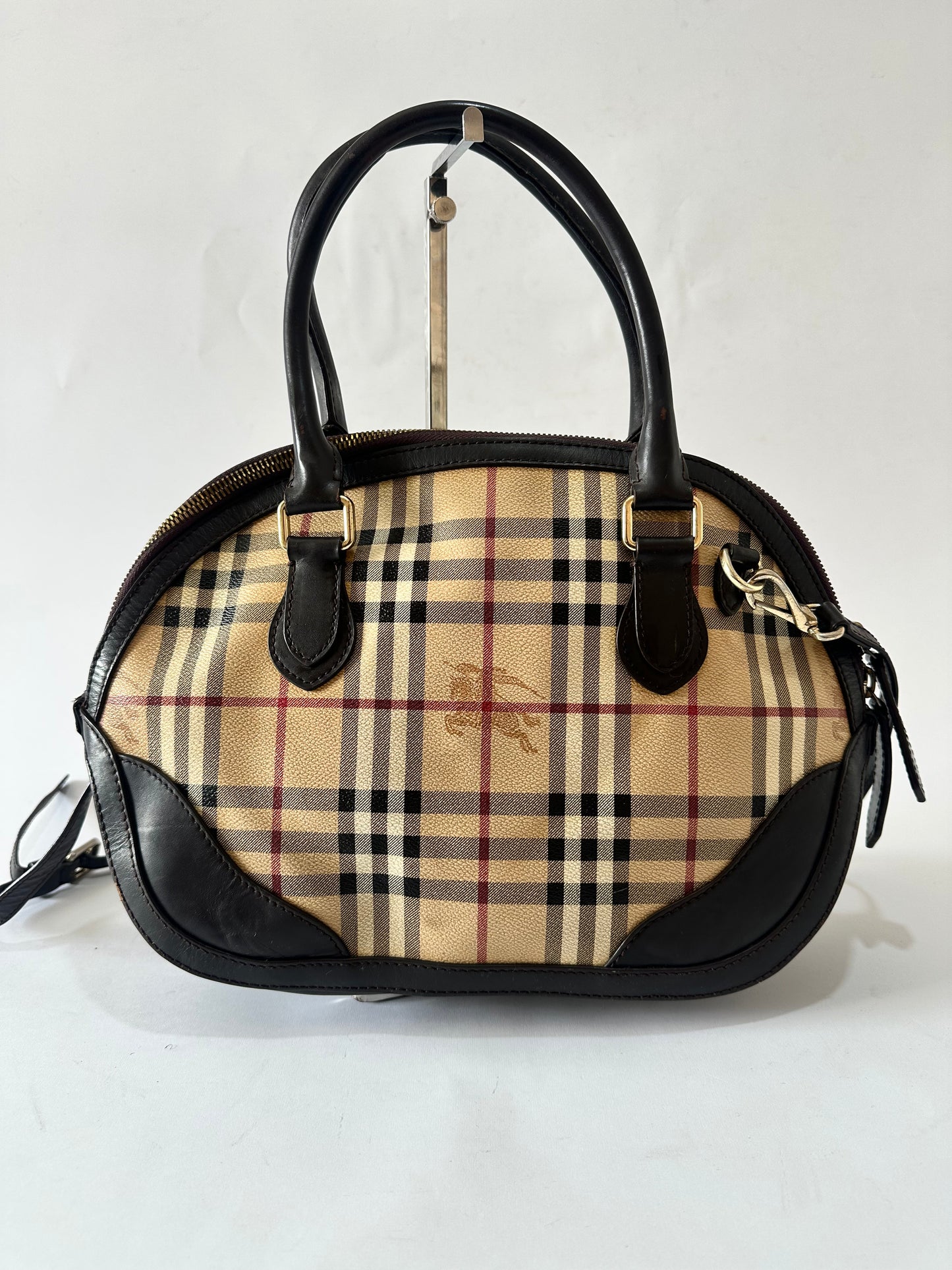 Burberry Beige/Brown Haymarket Check Coated Canvas and Leather Small Orchard Bowler Bag