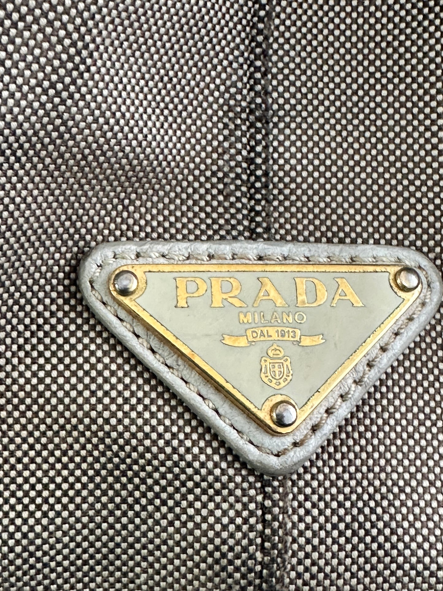PRADA Beige Jacquard Logo Canvas and Leather Bow Shoulder Bag