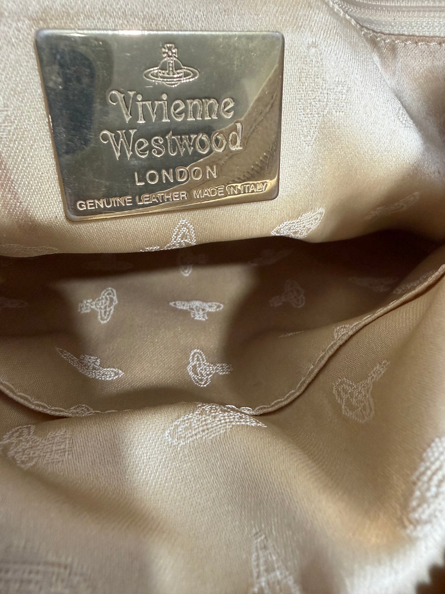 Vivienne Westwood Leopard Jacquard Crossbody Messenger Bag – Beige/Cream Canvas & White Leather