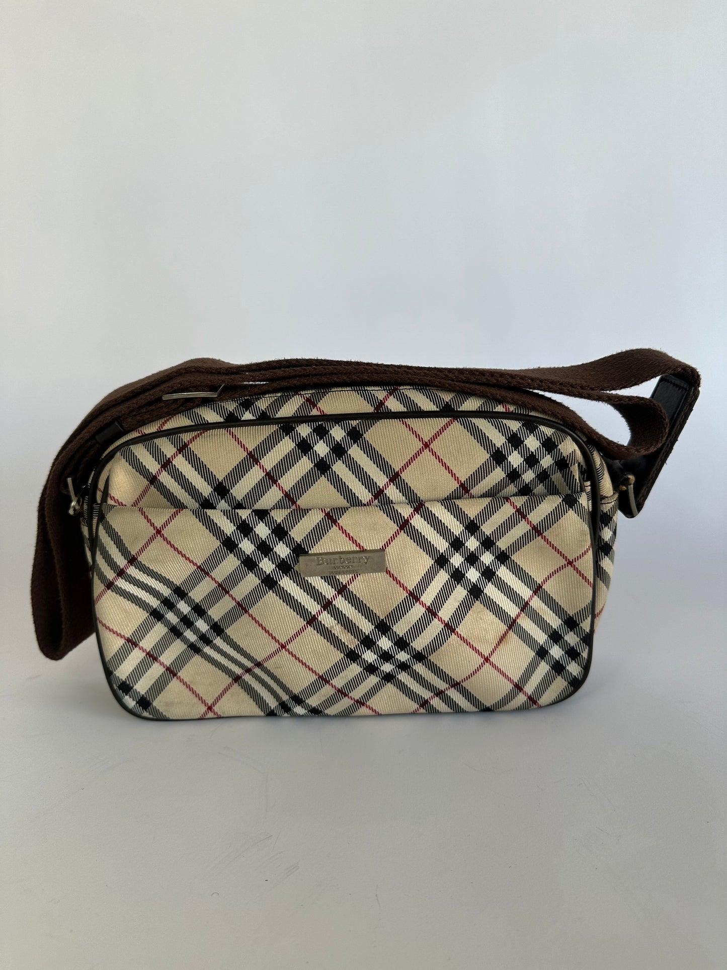 Burberry Blue Label Beige/Dark Brown Nova Check Nylon and Leather Crossbody Bag