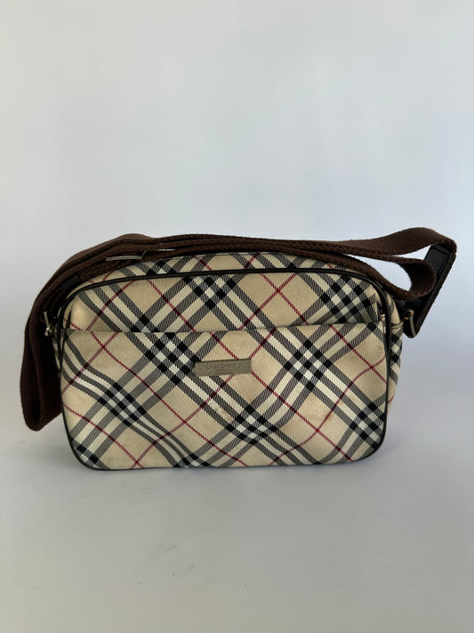 Burberry Blue Label Beige/Dark Brown Nova Check Nylon and Leather Crossbody Bag