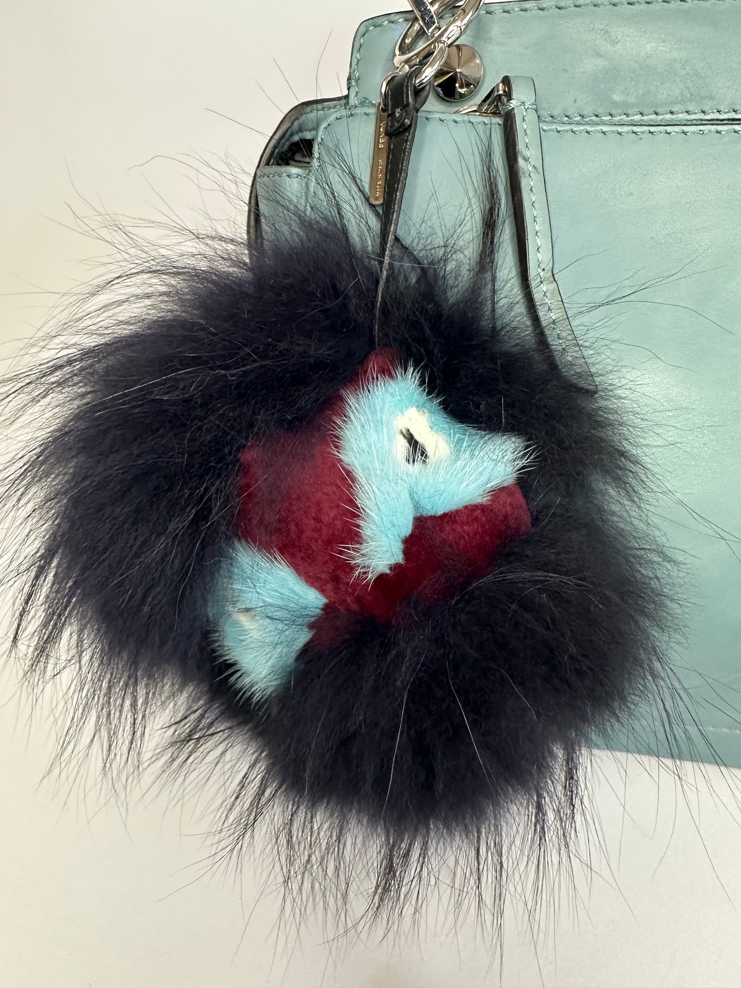 FENDI Blue Smooth Calfskin Leather Dotcom Satchel Bag