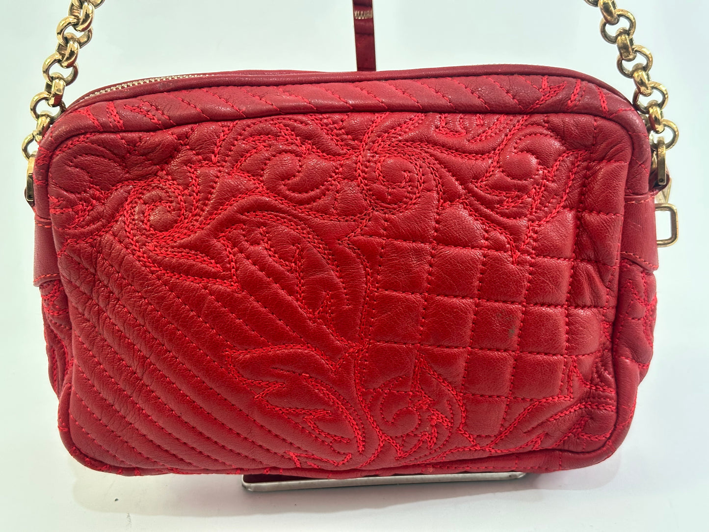 Versace Red Leather Medusa Charm Shoulder Bag