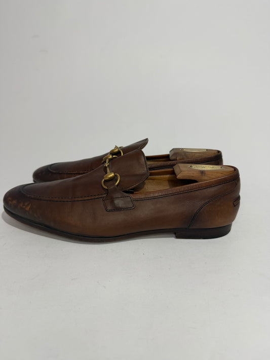 Gucci Brown Leather GG Jordaan Loafers Size 9.5 UK/ 10.5 US