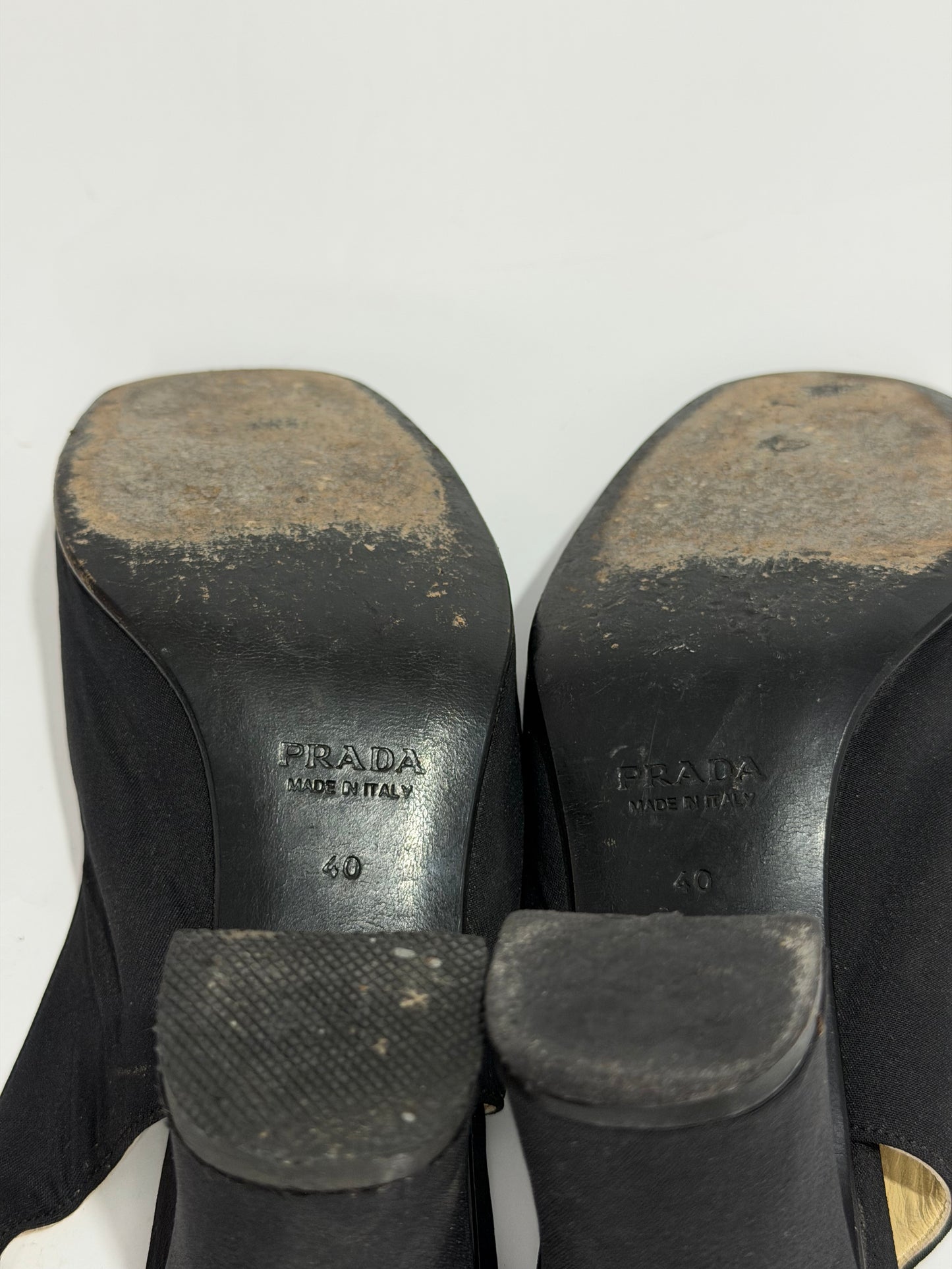 Prada Black Slingback Block Heel Pumps Size 40 Made in Italy